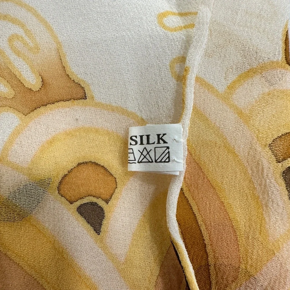 Vintage 100% Silk Scarf Chinoiserie Children Playing Print Ivory Multi 67x20